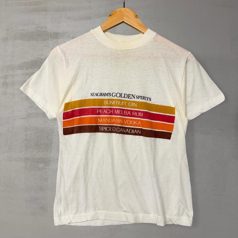 Vintage Seagram's Golden Spirits Alcohol Shirt Cream Gin Vodka 80s Rum Medium‎